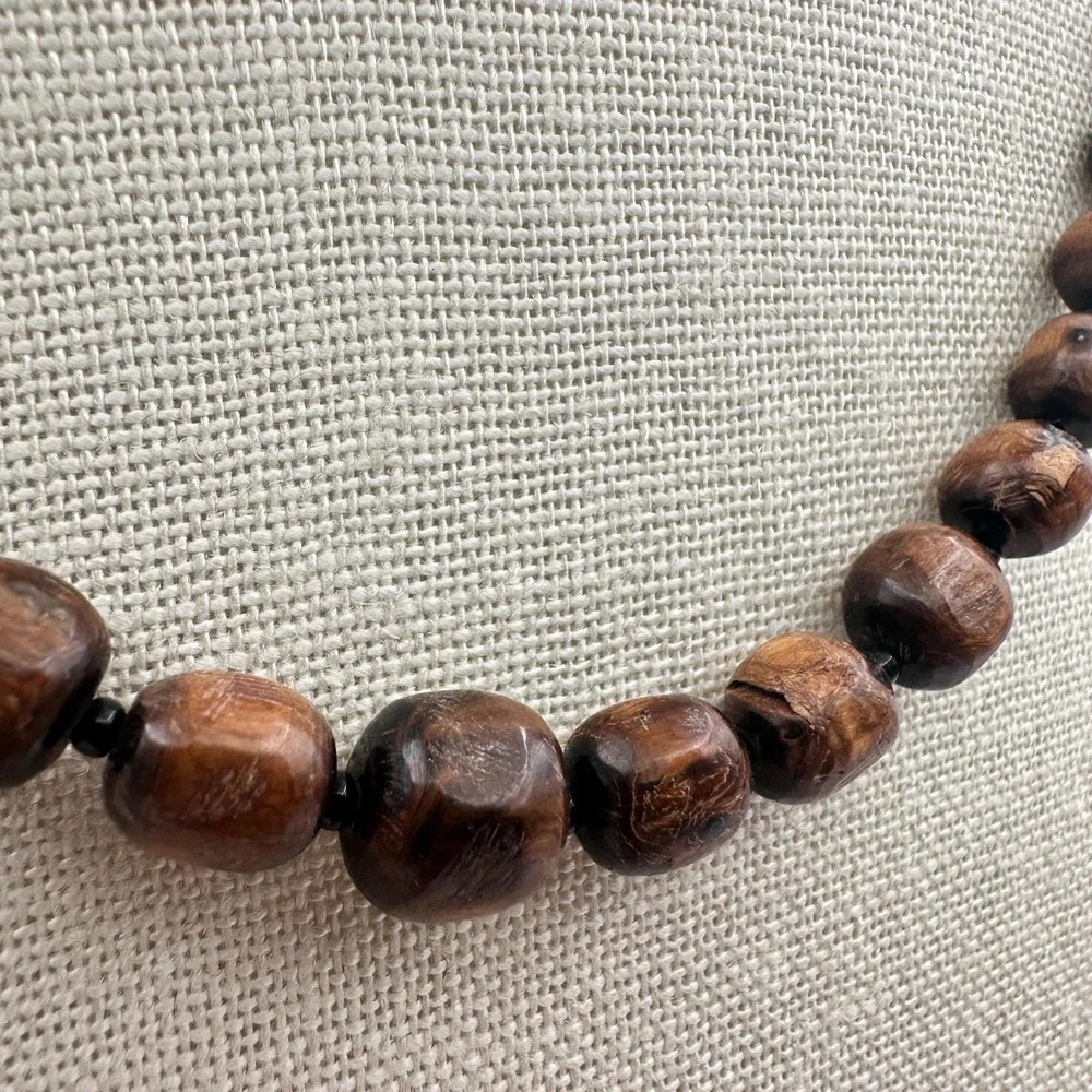 Vintage Y2K Brown Wooden Beaded‎ Necklace Boho Women's Classic Fashion Jewelry